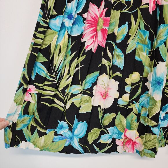 Vintage Alfred Dunner Floral Pleated Midi Skirt Size 12P Elastic Waist Tropical - Picture 5 of 11